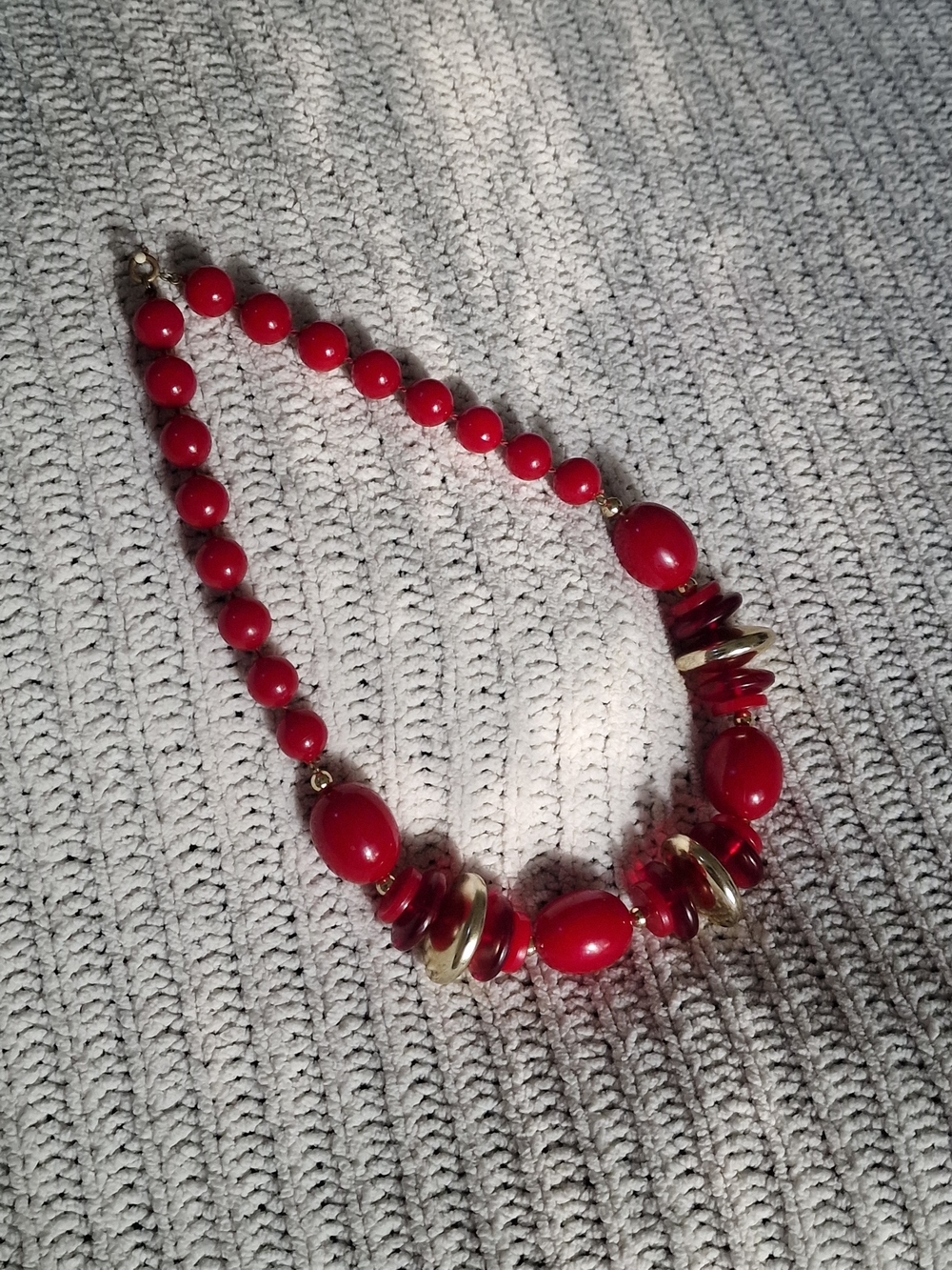 Bold Red Bead Necklace with Gold Accents